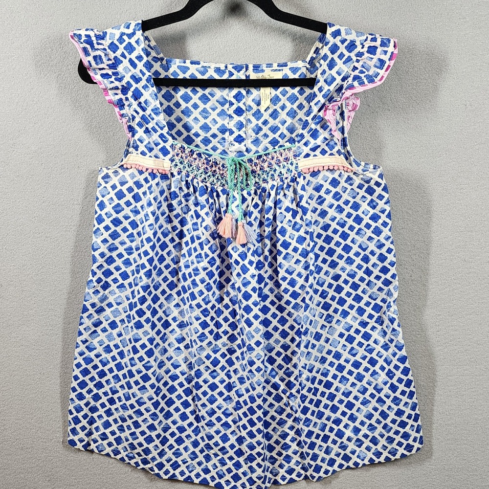 Matilda Jane Shirt Womens Medium Smocked Sleeveless Ruffle Boho Tassel